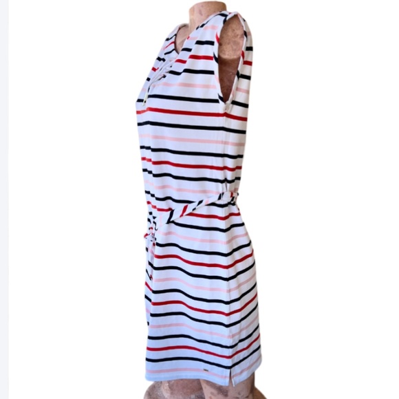 Multi-Color Horizontal Stripe Shift Dress Adjustable Belt - Picture 3 of 11